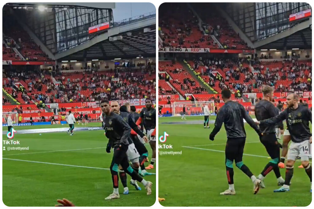 Marcus Rashford reacts to heckling Man United fan