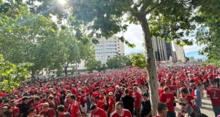 Madrid is a sea of red as fans head to the Bernabeu