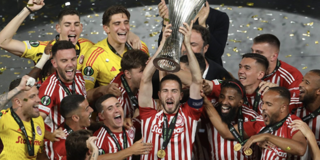 Olympiakos win Greece’s first Euro club trophy; Fiorentina fall at last fence again