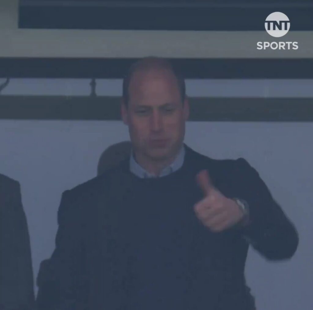 Prince William was spotted celebrating Ollie Watkins’ first half goal for Aston Villa against Olympiacos