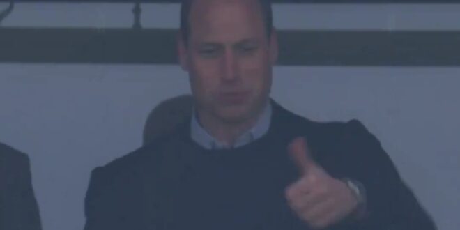 Prince William was spotted celebrating Ollie Watkins’ first half goal for Aston Villa against Olympiacos