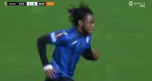 Ademola Lookman’s deflected strike gives Atalanta a 2-1 lead on aggregate against Marseille