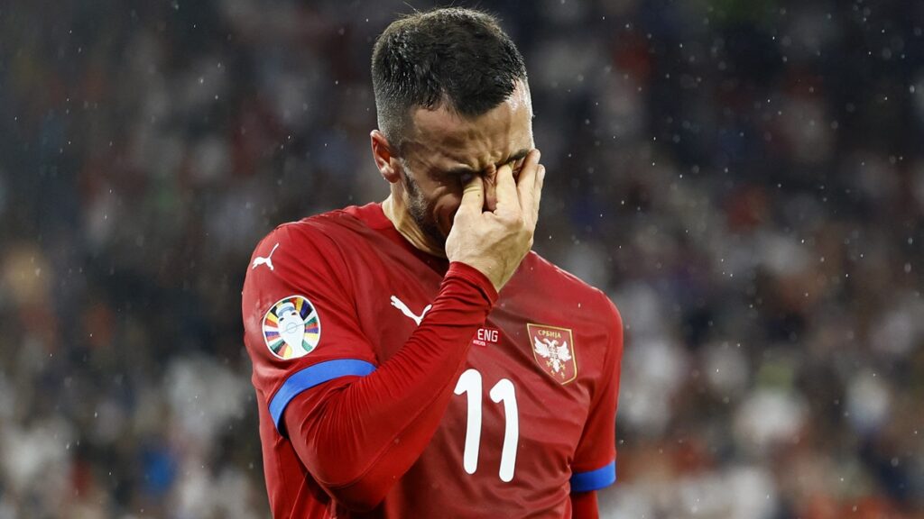 Kostic in tears as he is injured in Serbia’s match at Euro 2024