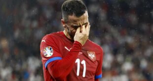 Kostic in tears as he is injured in Serbia’s match at Euro 2024