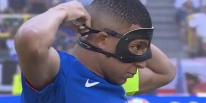 France’s Kylian Mbappe puts on mask for the first time at Euro 2024