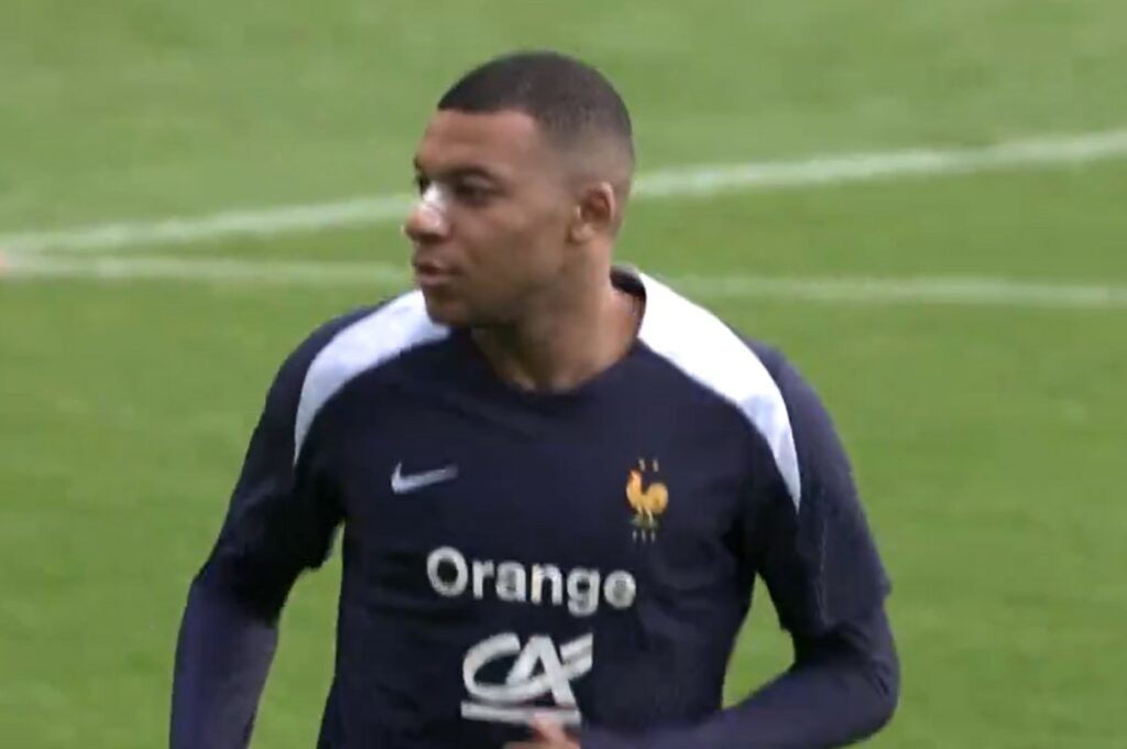 France’s Kylian Mbappe spotted in training after Euro 2024 nose break