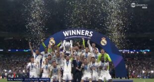 Nacho leads Real Madrid players in lifting the Champions League trophy