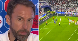 Watch fans throw cups at Gareth Southgate as England boss responds to Euro shambles