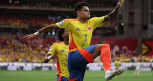 Liverpool’s Luis Diaz opens scoring for Colombia on a penalty kick