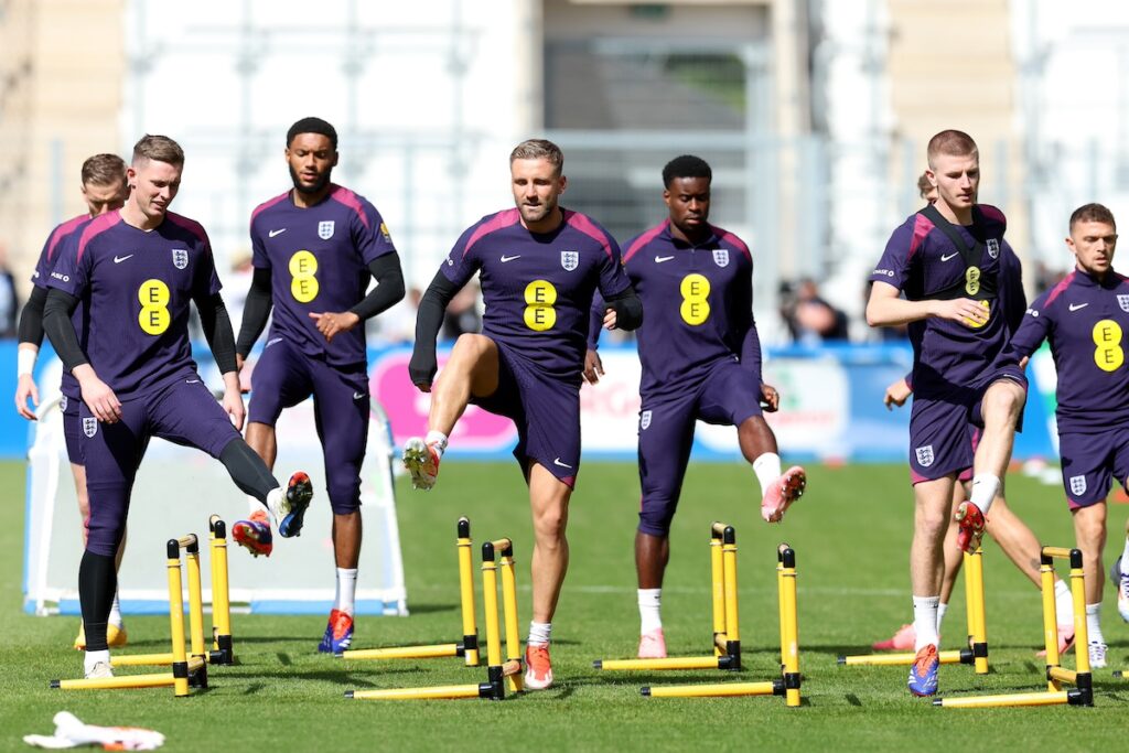 Luke Shaw trains ahead of Slovenia clash