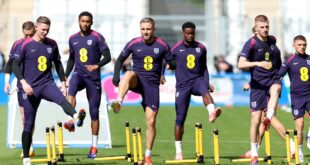 Luke Shaw trains ahead of Slovenia clash