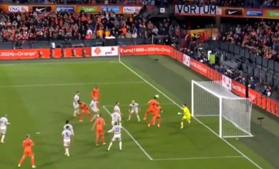 Liverpool defender Virgil van Dijk heads in Netherlands’ second of the night vs Iceland