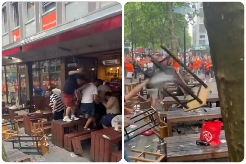 Netherlands fans attack English supporters with chairs