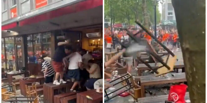 Netherlands fans attack English supporters with chairs