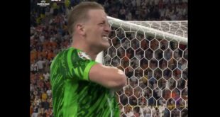 Jordan Pickford celebrates Ollie Watkins’ winner on his own