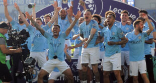 Manchester City celebrate famous domestic treble