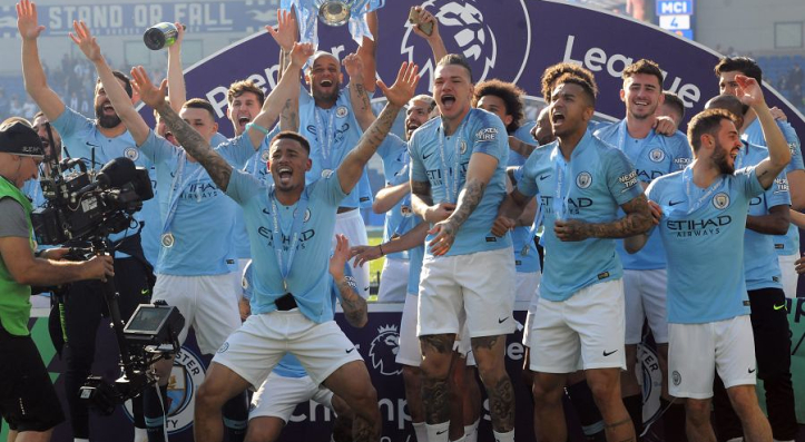 Manchester City celebrate famous domestic treble