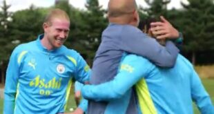 Pep Guardiola makes fun of Kevin De Bruyne’s new hairstyle on his first day back in training