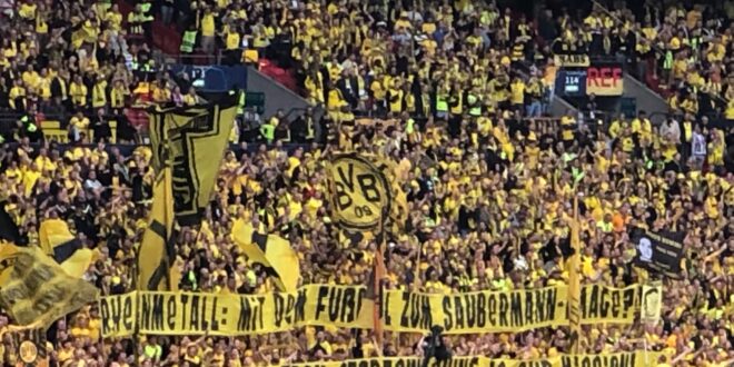 Dortmund fans increasingly take up arms against Rheinmetall sponsorship