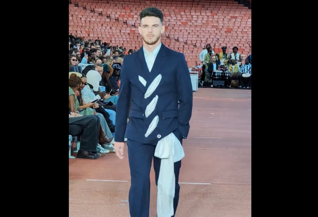 Declan Rice sashays down the catwalk in fashion parade