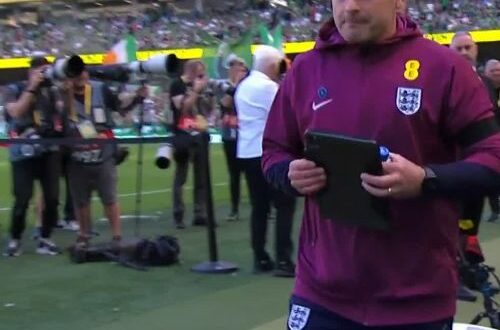 Watch: England interim manager Lee Carsley’s awkward dugout blunder before match against Ireland