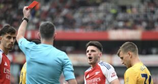 Arsenal 1-1 Brighton: Rice sees red in absurd circumstances