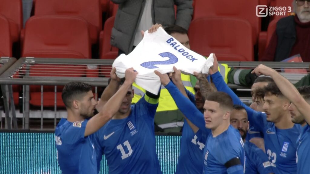 Greece players honour George Baldock with shirt tribute after England goal